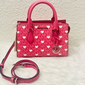 NWT Michael Kors Sheila Small Embellished Signature Logo Satchel in HIBISCUS
